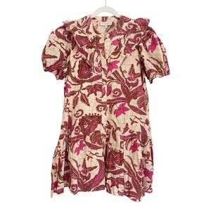 Caroline Constas Tuckernuck Sasha Pink Ruffle Button Puff Sleeve Mini Dress M
